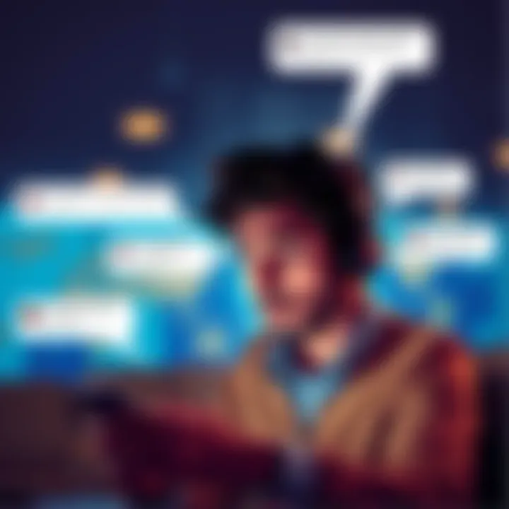A person looking frustrated while using a smartphone, with text bubbles showing AI-generated messages from customer support.