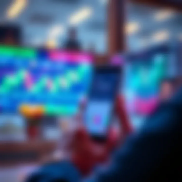 A person using a smartphone to access the Revolut Ultra banking app, with financial graphs and charts displayed on the screen.