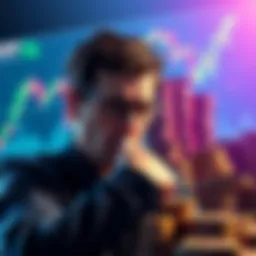 A frustrated investor looking at a chart showing falling XRP prices, with stacks of coins in the background symbolizing hopes for wealth.