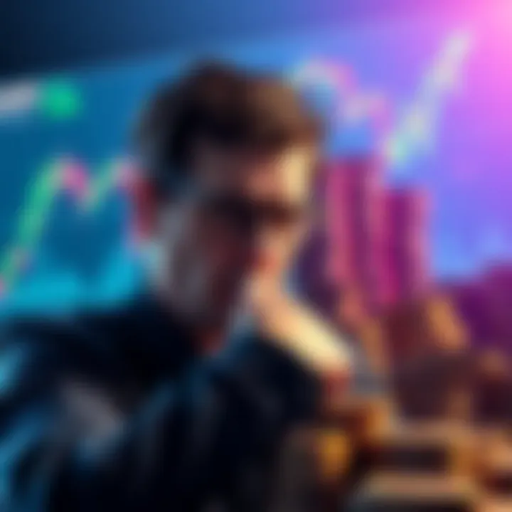 A frustrated investor looking at a chart showing falling XRP prices, with stacks of coins in the background symbolizing hopes for wealth.