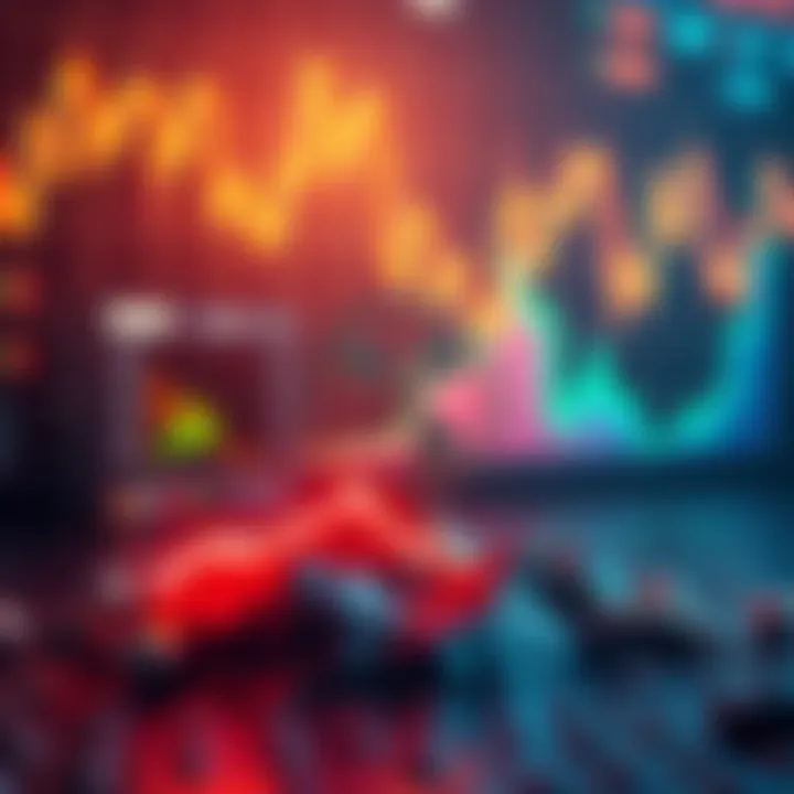 Graphic depicting a downward trend in Ripple XRP's price with market symbols in the background