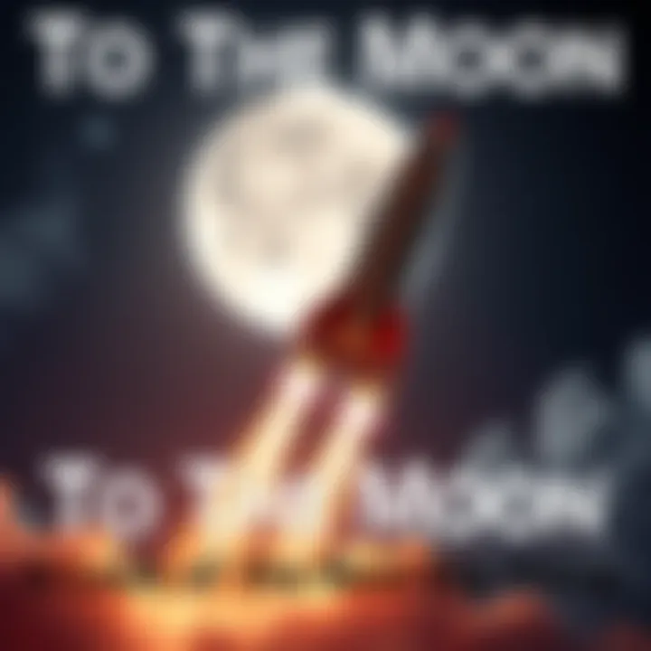 A rocket soaring into the night sky with a full moon in the background, symbolizing investment aspirations and new trends.