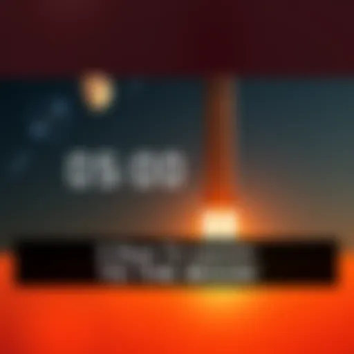 A rocket preparing for launch with a countdown timer of 5 days displayed prominently. The background shows a starry sky and a full moon, highlighting the excitement of the upcoming event.