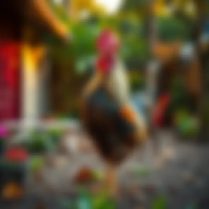 Rooster in the Front Yard A rooster stands proudly in a front yard, symbolizing new beginnings and change.