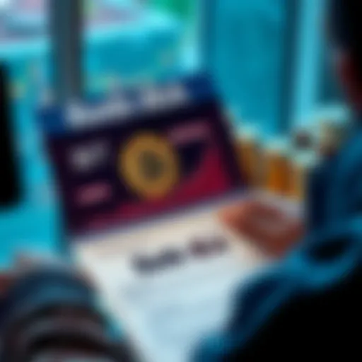 A person examining a chart showing Bitcoin growth next to a Roth IRA document, contemplating investment strategy.