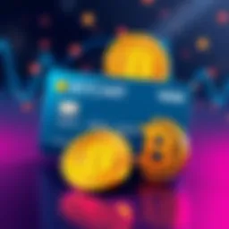 Illustration showing a credit card and Bitcoin symbols with conditions for spending