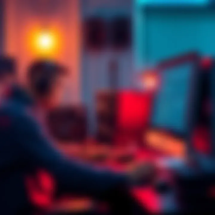 A person managing a computer setup with Pi Node software, showcasing their commitment to the Pi Ecosystem.