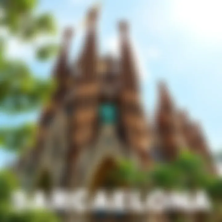 View of the Sagrada Familia Church in Barcelona with its towering spires and intricate facades