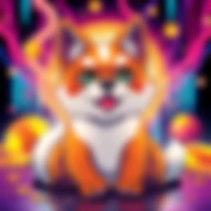 Colorful illustration of Saiko Inu, a playful dog character symbolizing the new memecoin on the ETH network, with vibrant colors and crypto elements in the background.