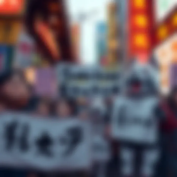 A group of people showing support for Saiko Inu with banners and signs, symbolizing community strength in a tough market.