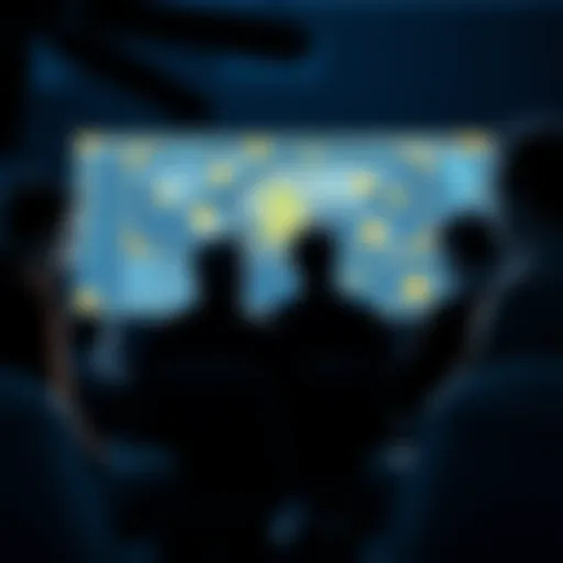 A group of people gathered around a computer, discussing Bitcoin and its implications on a digital screen.