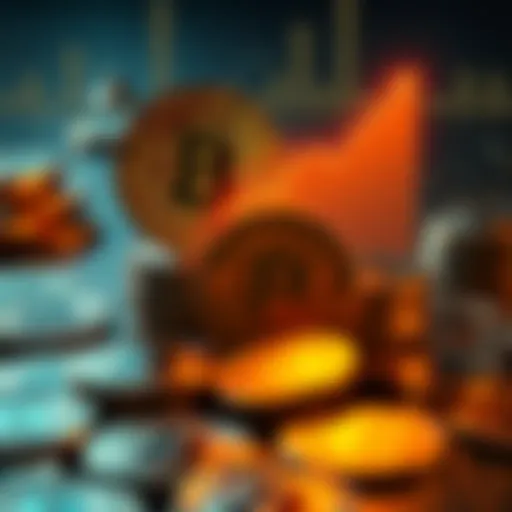 A visual representation of Bitcoin coins with a rising graph, symbolizing the increase in odds of Satoshi Nakamoto moving his coins after a documentary release.