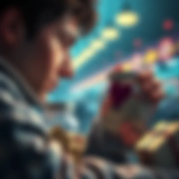 A person looking at a savings jar while eyeing parcels for sale, showing a struggle between saving money and making purchases.