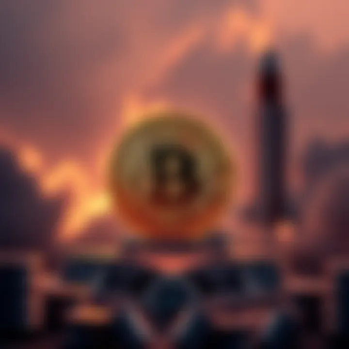 Graphic showing a bitcoin symbol with Mag8 logo and rocket in the background representing SpaceX IPO