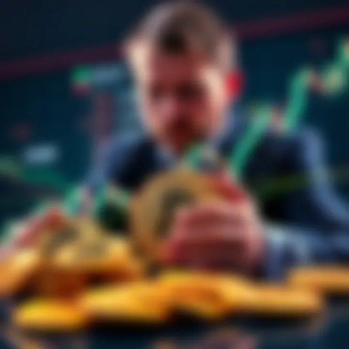 Michael Saylor selling Bitcoin, depicting a graph showing declining Bitcoin prices and sale transaction details, with a focus on Bitcoin coins being exchanged