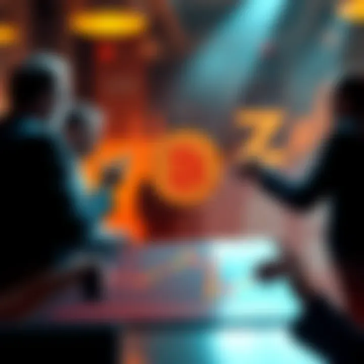A visual representation of a heated debate about Michael Saylor's Bitcoin strategy, featuring people discussing over a graph showing Bitcoin trends.