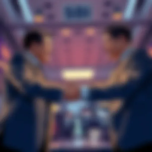 SBI executives shaking hands with Solana representatives, symbolizing their partnership in blockchain finance in Japan.