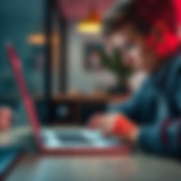 A person looking at a suspicious email on a laptop, showing concern about a potential scam.