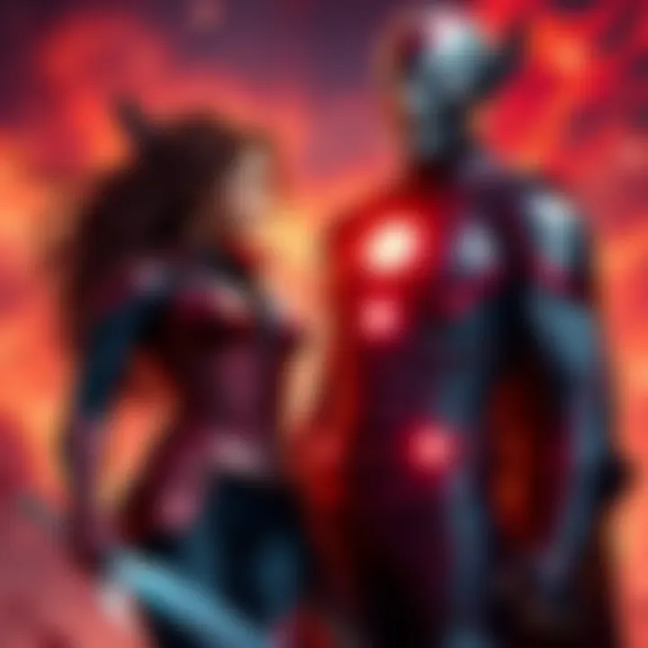 Scarlet Witch and Magneto standing together, showcasing their powers in a dramatic scene, highlighting their collaboration in combat.