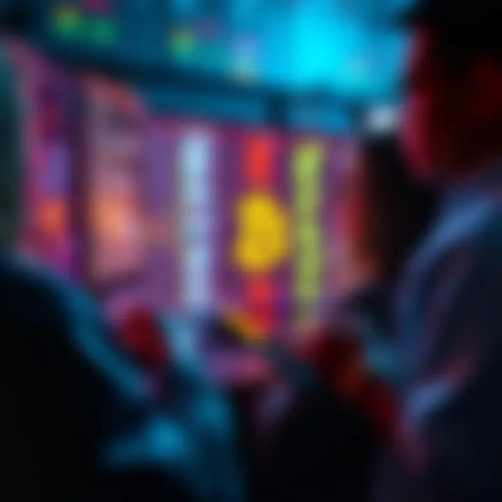 People discussing theories about Satoshi Nakamoto's identity while looking at a computer screen filled with cryptocurrency data