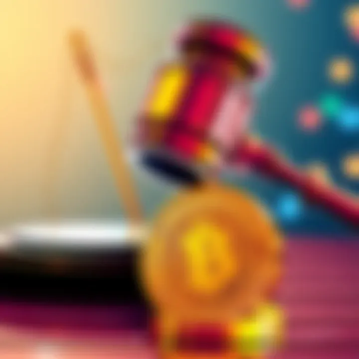 An illustration showing a gavel and a cryptocurrency coin, symbolizing new SEC regulations in the crypto market.