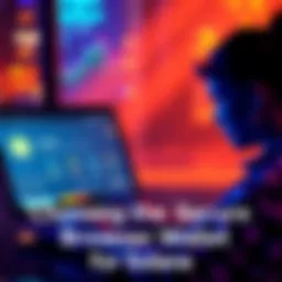 A person using a laptop with a secure browser wallet interface on the screen, showcasing security features and user reviews