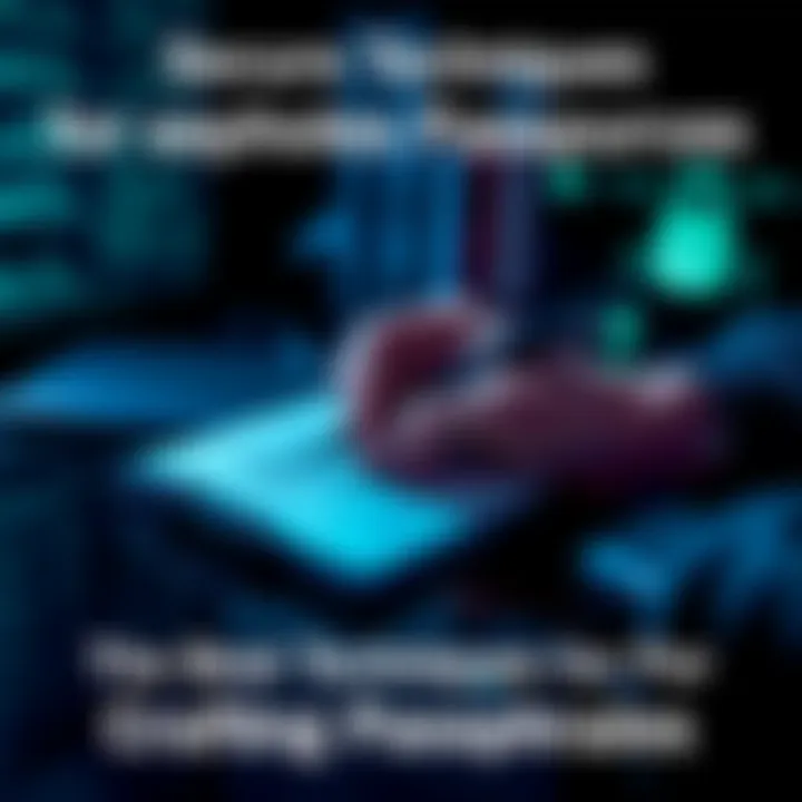 Secure Passphrase Techniques A person writing a strong passphrase on a notepad with a lock symbol nearby, symbolizing online security.