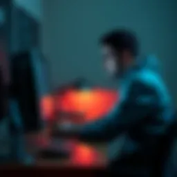 A frustrated security researcher sitting at a desk, looking at a computer screen with code, expressing concern about lack of feedback on a bug report.