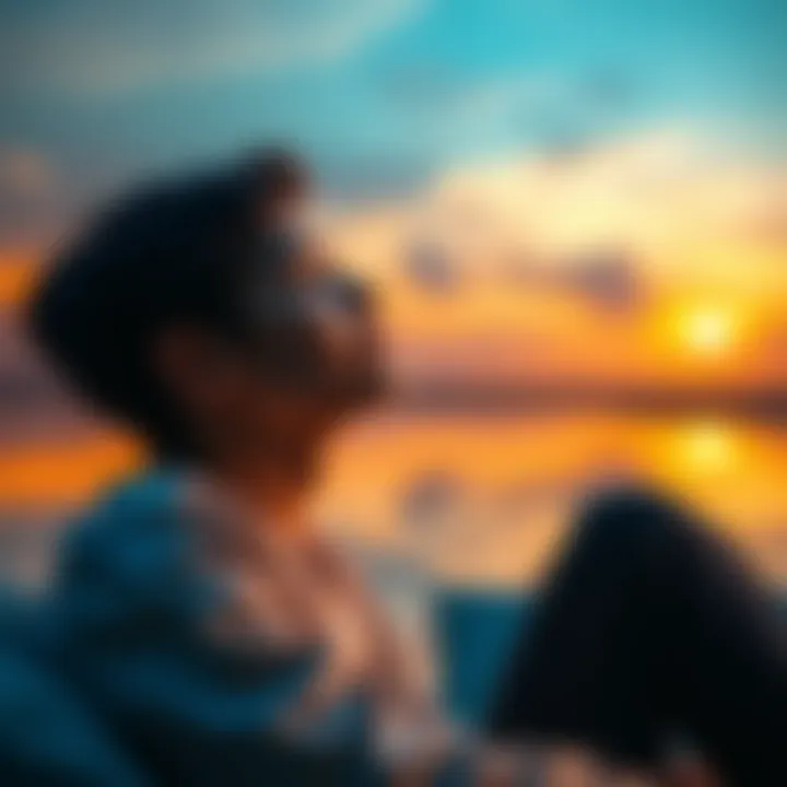 A person sitting calmly with closed eyes, practicing self-hypnosis techniques to recall a forgotten private key, with soft lighting and a peaceful background.