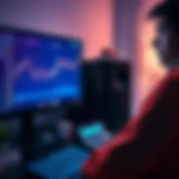 A person looking at a computer screen showing Ethereum prices with a calculator nearby, contemplating a sale.