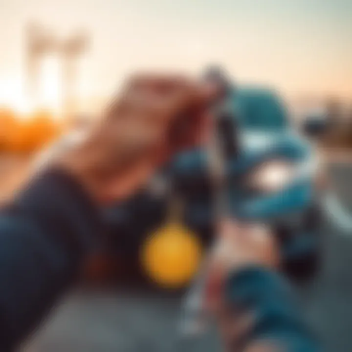 Selling a car for Bitcoin A person handing over car keys and money for a Honda Civic while holding a Bitcoin symbol.