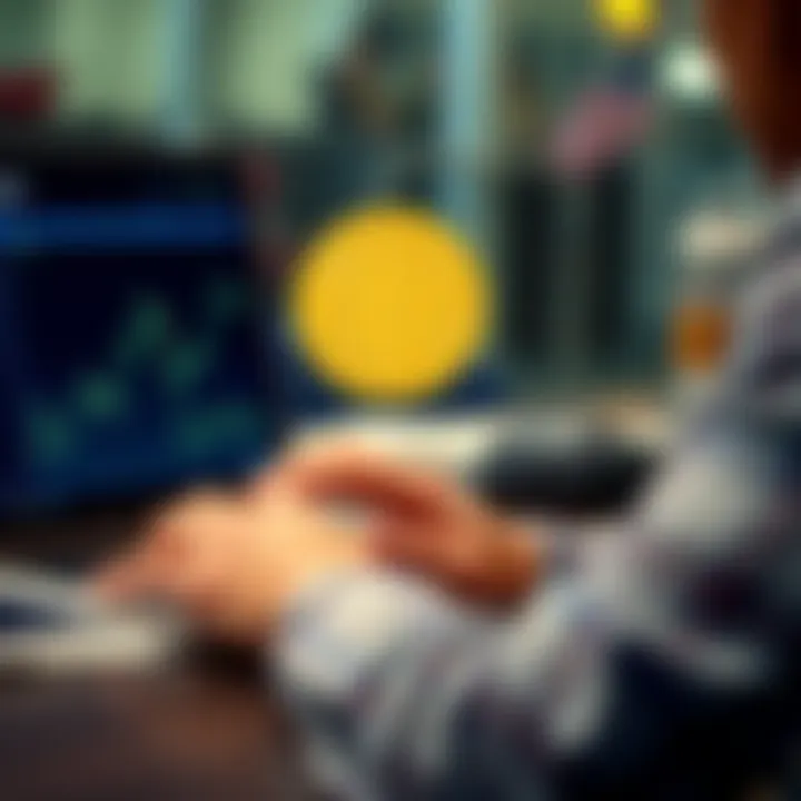 A person using a laptop to sell Bitcoin for cash, with a smartphone showing a cryptocurrency exchange app in the background.