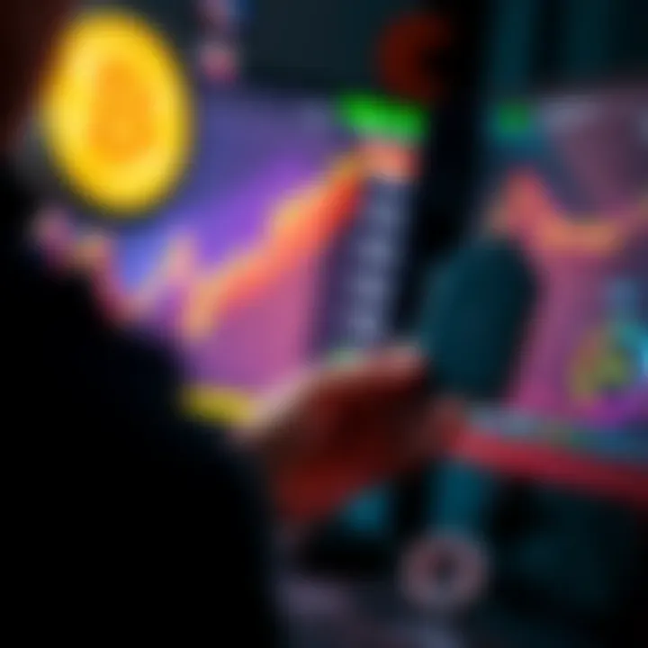 A person holding a Trezor wallet while looking at a computer screen showing Bitcoin prices, concerned about the low selling price.