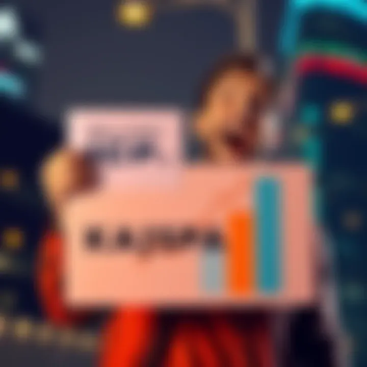 Selling ICP for Kaspa A person looking excited while holding a sign that says 'Kaspa' and showing a graph trending upwards, symbolizing growth and investment success.