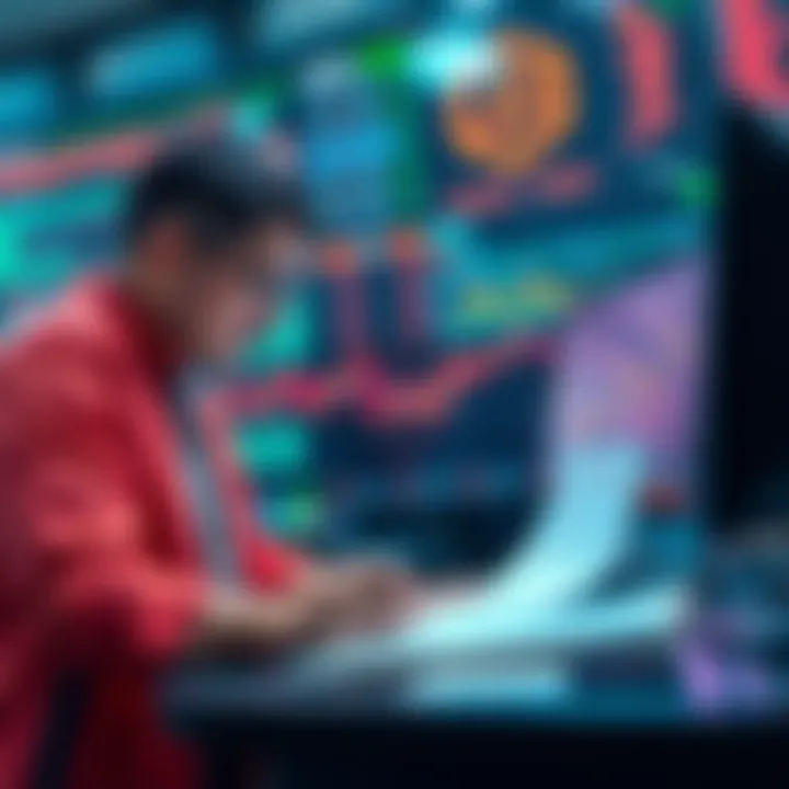 Selling Monad Tokens A trader examining charts and data related to Monad token sales, with a focus on trading timelines and penalty risks.