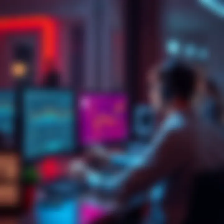 A person at a computer sharing their DePIN project on a forum, looking for feedback from others