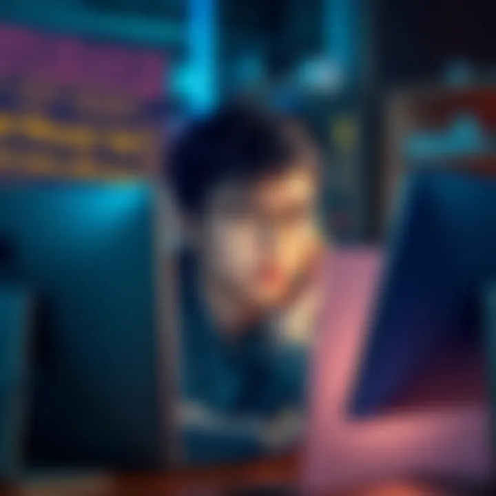 A person looking at their computer with a disappointed expression, contemplating sharing news in another online community.