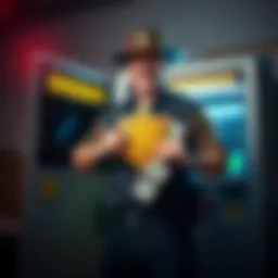 Jasper County Sheriff standing next to a Bitcoin machine holding cash recovered from it