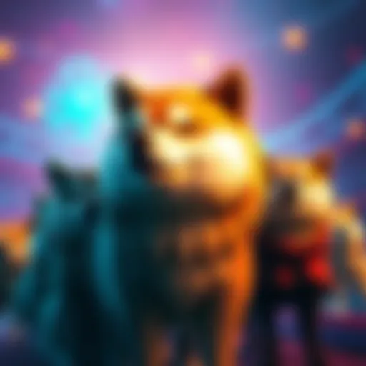 The Shib account on X promotes various Doge-inspired cryptocurrencies with a colorful background.
