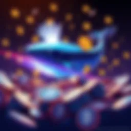 A graphic showing a large whale symbol transferring a massive amount of SHIB tokens with dollar signs representing value.