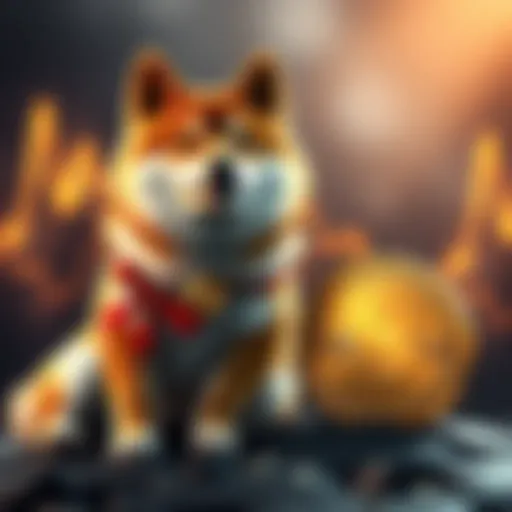 A Shiba Inu dog sitting next to a shiny coin, symbolizing the surge of Shiba Inu coin in the cryptocurrency market.