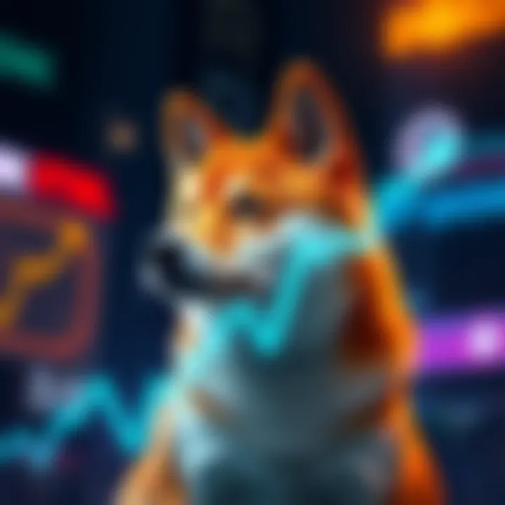 A Shiba Inu dog with a graph showing an upward trend, symbolizing a potential price increase in cryptocurrency.