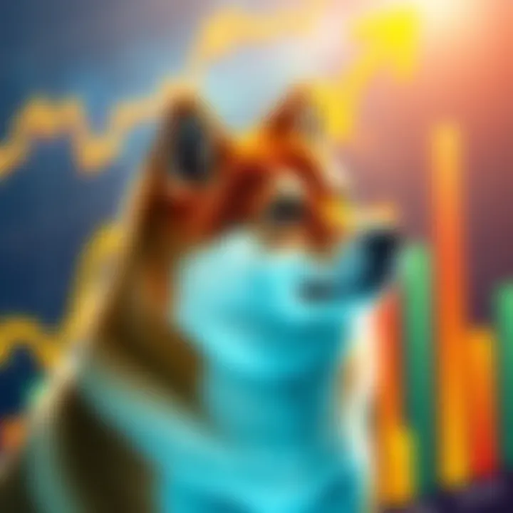 A Shiba Inu dog symbolizing the Shiba Inu cryptocurrency with a rising graph in the background indicating price predictions.