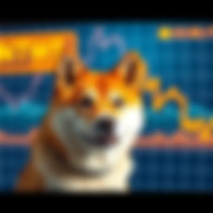 A Shiba Inu dog in front of a graph showing declining prices, symbolizing concerns among investors.
