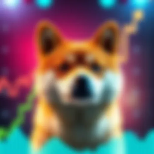 A Shiba Inu dog with a graph showing a price increase in the background, symbolizing a potential surge in cryptocurrency value.