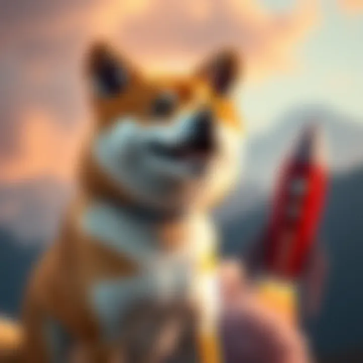 Shiba Inu Dog with Rocket A Shiba Inu dog looking excited next to a rocket, symbolizing potential growth in cryptocurrency