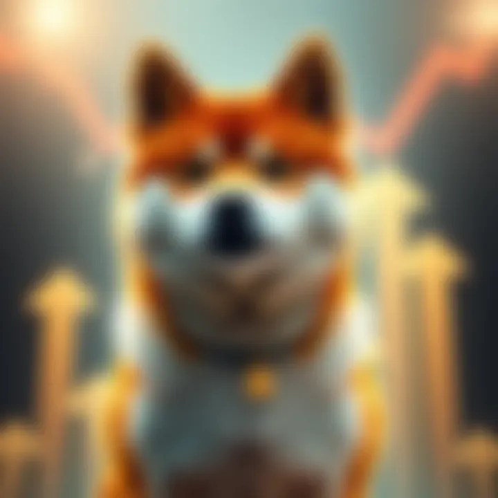 Shiba Inu dog symbolizing a price rally with upward trend arrows in the background