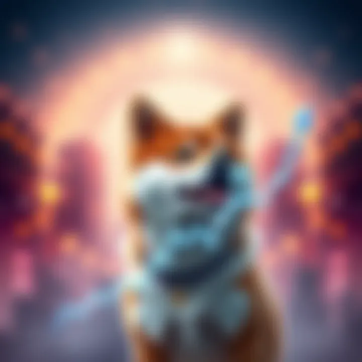 A Shiba Inu dog with a rising graph depicting the increase in token value, symbolizing investor excitement and community engagement.