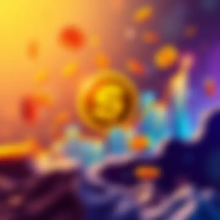 Illustration of Shiba Token logo surrounded by upward trending graphs and coins, symbolizing growth in the crypto market