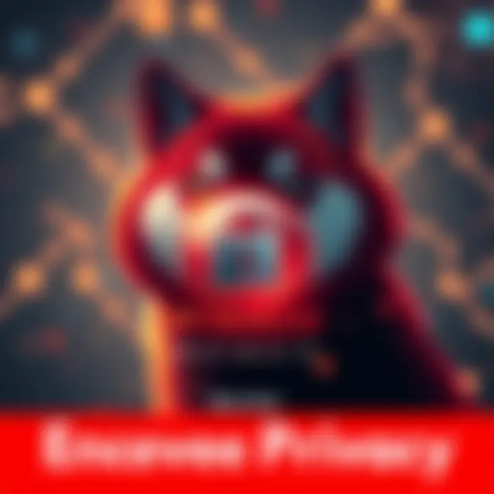 Shibarium Network Enhances Privacy A digital representation of the Shiba Inu logo with a secure lock symbol and blockchain elements, symbolizing enhanced privacy through Fully Homomorphic Encryption.